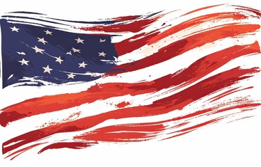 American Flag in Brush Stroke Style, Artistic and Bold, Red, White, and Blue