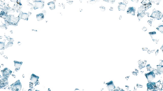 Ice cubes border on transparent background