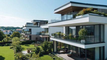 Modern sustainable apartments with spacious balconies and green terraces
