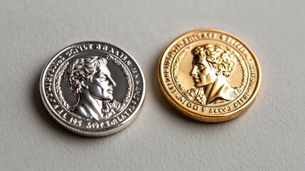 Two commemorative coins featuring profiles of historical figures.