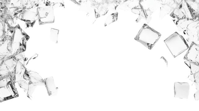 Ice cubes border on transparent background