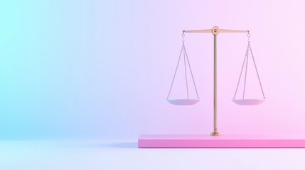 Minimalist balance scale on colorful gradient background for modern design concepts