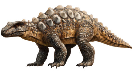 Fototapeta premium Ankylosaurus Dinosaur: An Ankylosaurus dinosaur with a heavily armored back and spiked tail stands in a powerful stance, its prehistoric presence emanating a sense of ancient strength and resilience.