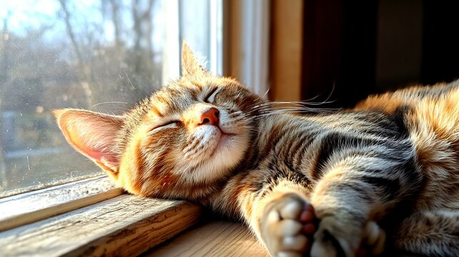 Calico Cat Stretching Lazily - Powered by Adobe