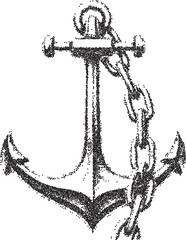 Anchor vintage y2k stipple art, nautical halftone stipple brutalist retro vector png with transparent background, maritime 2000s aesthetic photocopy effect tattoo