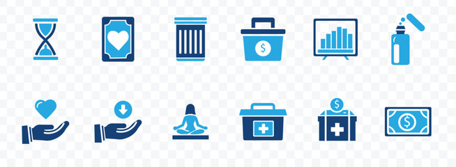 Charity and Donation icon set. Help, volunteer, donated, assistance, sharing and solidarity symbol.