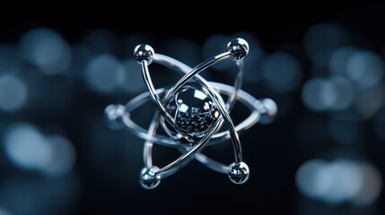 A 3D representation of an atom with electrons orbiting around a nucleus.