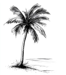 Black and white vector illustration of an isolated palm tree