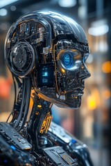 Fototapeta premium Close up of an AI Robot head 