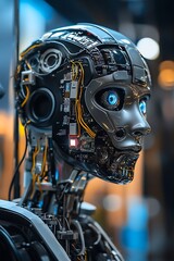 Close up of an AI Robot head 
