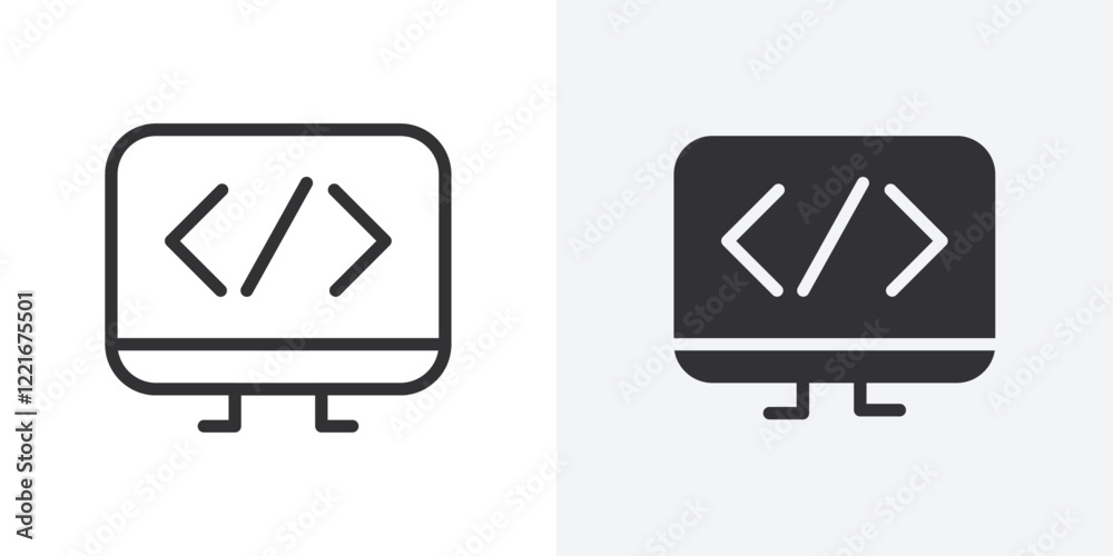 Poster coding program icon Outline vector sign