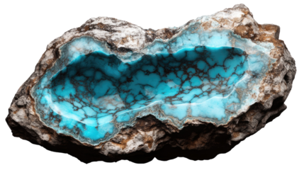 Turquoise Treasure: A captivating close-up reveals a raw turquoise stone, its vibrant blue hues contrasting beautifully with the earthy tones of the surrounding matrix.