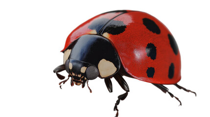 Fototapeta premium Ladybug Macro: A vibrant ladybug, a symbol of good luck and fortune, takes center stage in this captivating close-up, showcasing intricate details of its red shell and black spots.