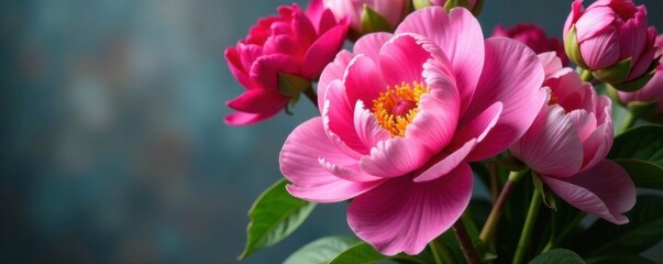 Fototapeta premium Bouquet of fresh peony flowers, fresh peony flowers, collage