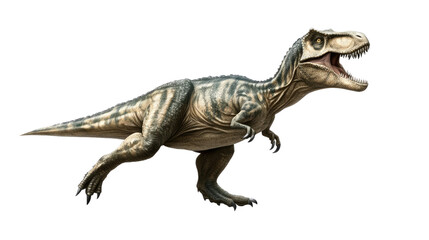 Obraz premium Tyrannosaurus Rex: A powerful Tyrannosaurus Rex, a fearsome apex predator of the prehistoric era, strides across the scene, jaws agape in a dynamic pose.