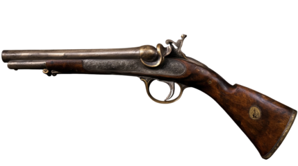 Antique Double-Barreled Shotgun: A meticulously crafted antique double-barreled shotgun with intricate engravings and polished metalwork.