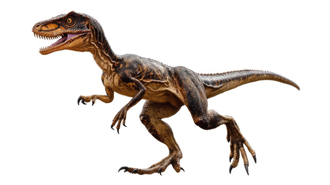 Raptor in Motion: A fearsome, yet fascinating, velociraptor stands in a dynamic pose with a fierce yet playful expression.