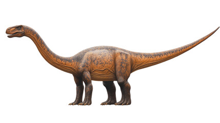 Fototapeta premium Giant Sauropod Dinosaur: A majestic sauropod dinosaur, a colossal herbivore from the Mesozoic Era, stands majestically against a pure background, showcasing its immense size and intricate details.