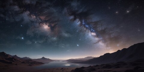 Obraz premium Cosmic Night Sky with Thousands of Twinkling Stars and Glittering Distant Galaxy, universe, distance, cosmic night