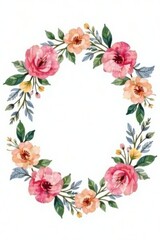 Dainty floral wreath with watercolor flowers and foliage, wreath, foliage, floral