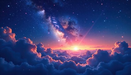 Fototapeta premium Dazzling starry landscape with scattered lights and clouds, universe, starry