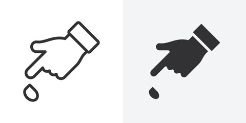 Hand with blood drop icon Outline vector sign