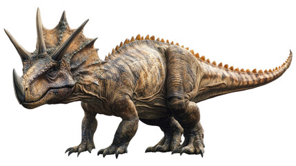 Obraz premium A Majestic Styracosaurus: A captivating portrait of a Styracosaurus, an iconic horned dinosaur from the Late Cretaceous period, showcasing its formidable horns, frill, and textured scales.