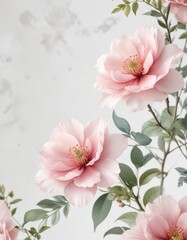 Delicate watercolor blooms on white background, flower arrangement, soft colors
