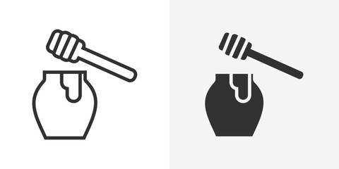 Honey jar with dipper icon Outline vector sign © Hindi