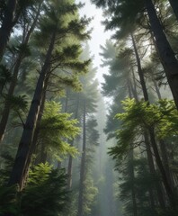 dense forest canopy with tall conifers and deciduous trees, trees, foliage