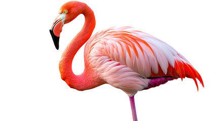 Obraz premium American Flamingo Portrait: A vibrant American flamingo, showcasing its iconic pink and orange plumage, stands gracefully on one leg against a clean background.
