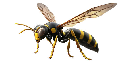 Yellow Jacket Close-up: A detailed, high-resolution image of a yellow jacket wasp, showcasing its intricate body structure, striking yellow and black stripes, and powerful wings.