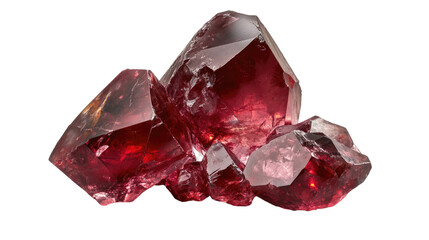 Fototapeta premium Red Beryl Cluster: A stunning cluster of deep red beryl crystals, showcasing their vibrant color and multifaceted brilliance. The crystals exhibit unique formations and textures. 