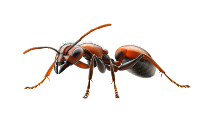Red Wood Ant Close-up: Detailed macro shot of a single red wood ant, showcasing its intricate body structure, powerful mandibles, and striking reddish-brown coloration.