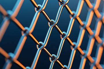 Fototapeta premium A close-up view of a chain-link fence featuring intricate details and a play of light, representing strength and security in industrial settings.