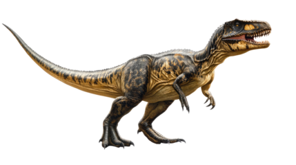 Majestic Giganotosaurus: A digitally rendered Giganotosaurus, a massive theropod dinosaur, stands powerfully, showcasing intricate details in its scales and musculature.