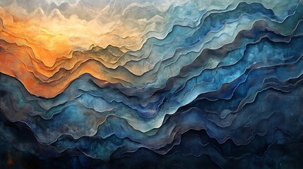 Obraz premium Abstract Layered Landscape: A Symphony of Blues and Oranges