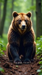 Obraz premium Bear's massive paws in the forest mud, paw print, bear