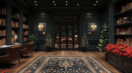 Obraz premium Elegant Christmas Library Interior Design: A Luxurious Festive Setting