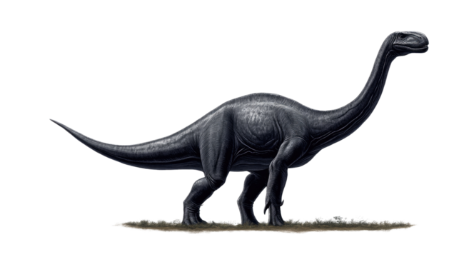 Apatosaurus Dinosaur Illustration:  A detailed illustration of an Apatosaurus, a massive, long-necked sauropod dinosaur, standing majestically against a simple background.