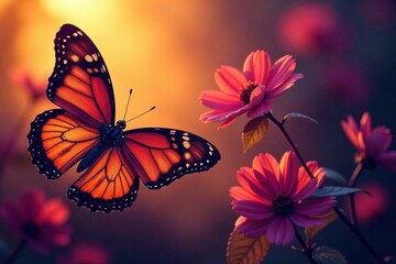 Silhouette of butterfly wings in flight, animal, butterfly silhouette, flying