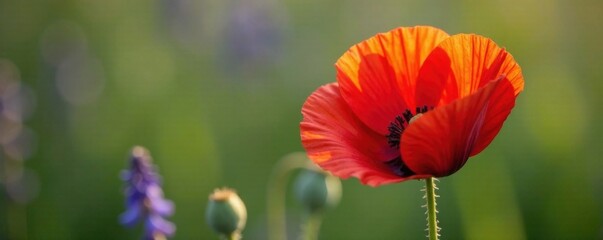 Single poppy flower in vibrant colors, watercolor, poppy, delicate