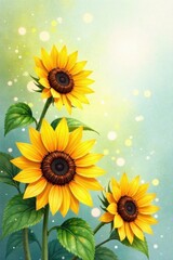 Obraz premium Soft Focus Watercolor Sunflowers, flowers, bright yellow