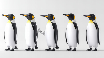 Fototapeta premium Multiple cartoon penguins in a whimsical line-up showcasing playful interactions