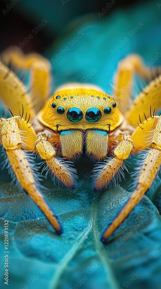 Wall mural vibrant macro close up of a curious spider with detailed eyes fangs and intricate patterns fascinati