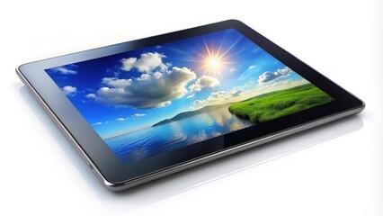 Fototapeta premium Tablet Computer Displaying Landscape Image