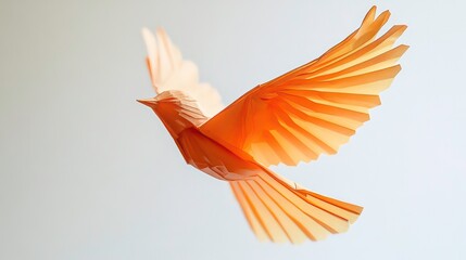 Fototapeta premium An origami bird in flight, orange paper, intricate folds, delicate, peaceful.