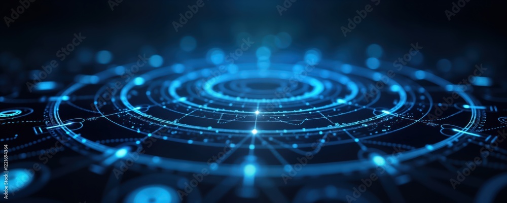 Fototapete abstract tech background. blue light circles, lines create dynamic pattern. intricate design evokes 