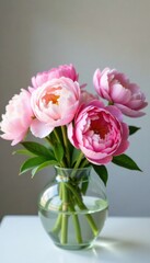 Obraz premium Pastel-colored peonies in a vase, peonies, pastels