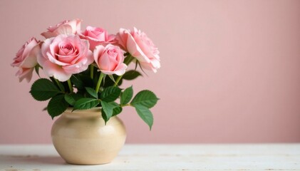 Pastel pink roses in a delicate wooden planter, garden, corner, wood